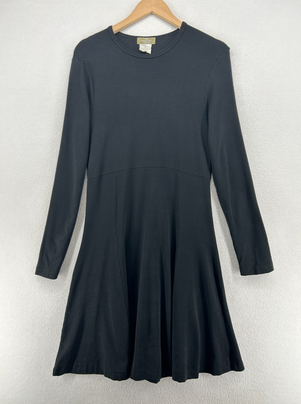 TERRITORY AHEAD Dress S Stretch Tencel Jersey Fit & Flare Long Sleeve Black VTG